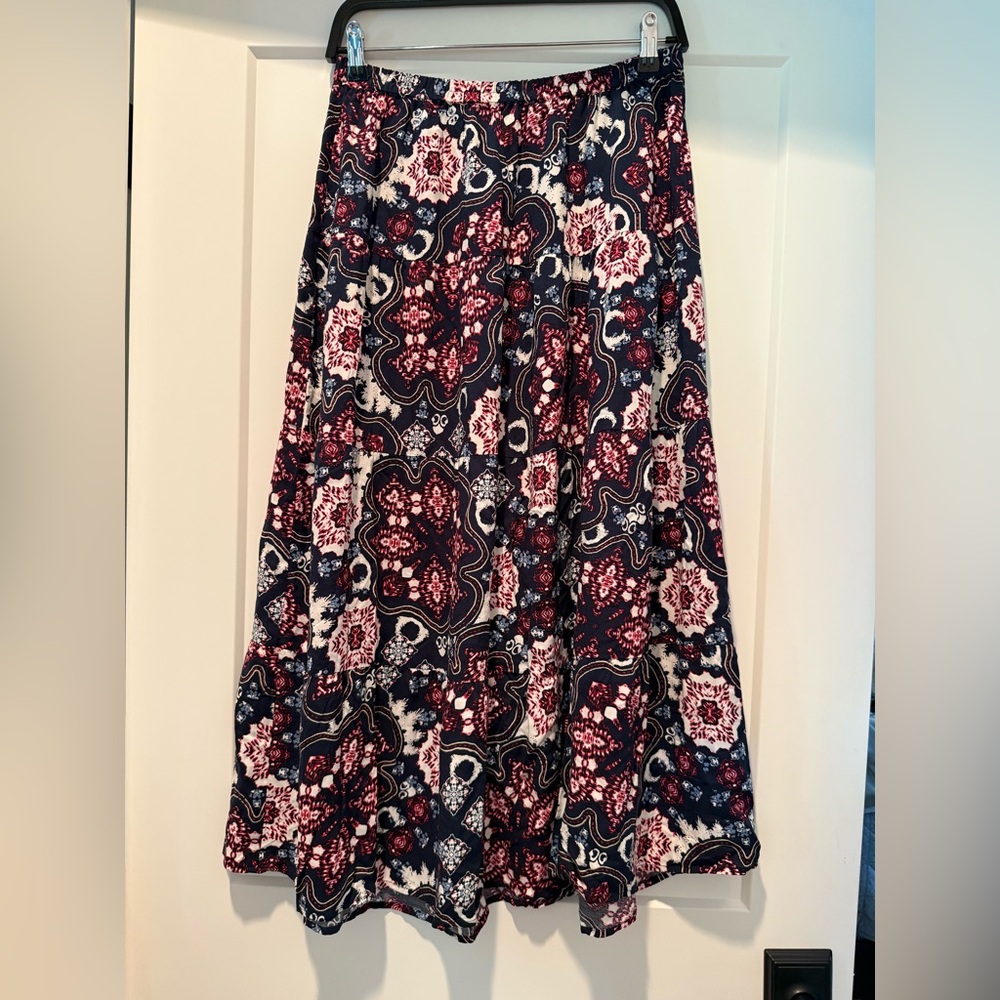 Christopher & Banks A-Line Skirt - Navy and Red Floral